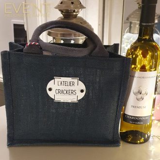 Sac toile de jute LUXE et sa plaque émaillée "L'Atelier Crackers"
